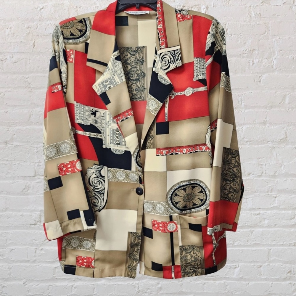Vintage 80s Richard Kristall Color Block Abstract Blazer Jacket Womens size L‎